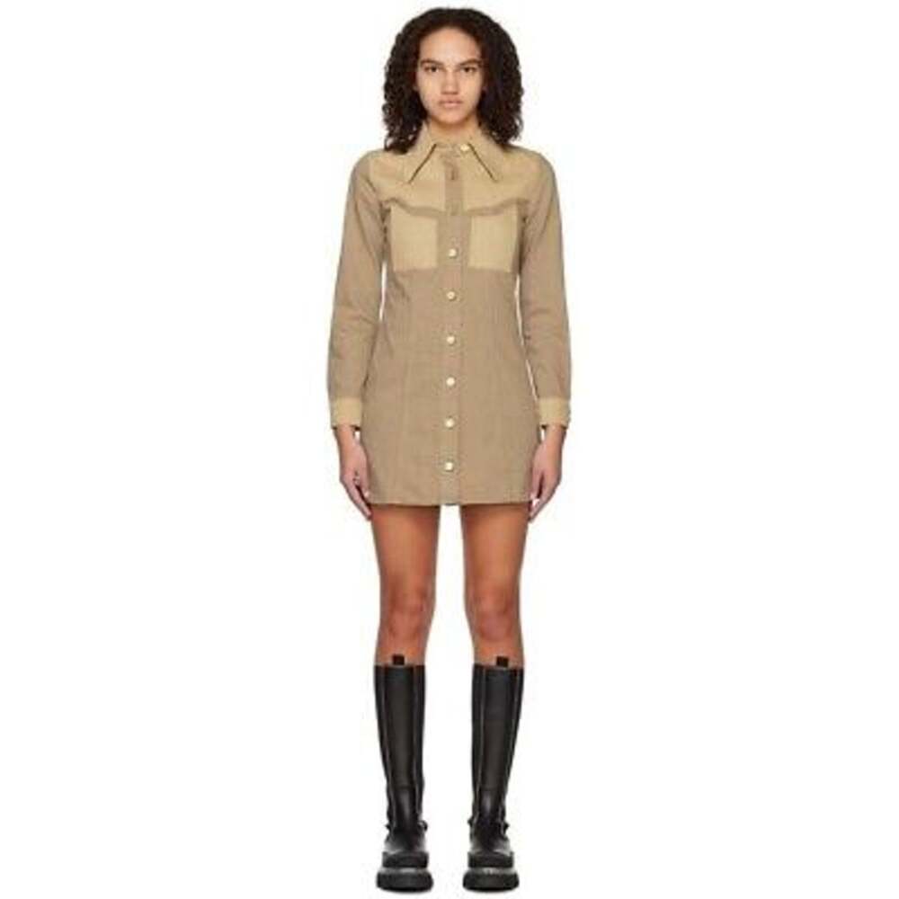 Ganni button front khaki denim mini dress size 8